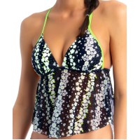 California Waves Juniors Mesh Tankini, Black/Multi, Medium