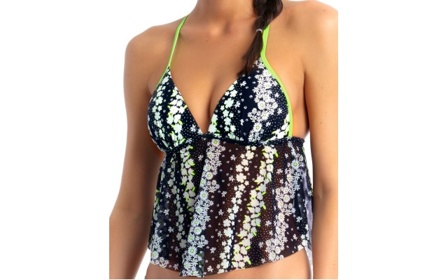  Juniors Mesh Tankini, Black/Multi, Medium