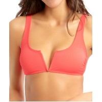 California Waves Juniors’ Ribbed V-Wire Bralette Bikini Top, Orange, Medium