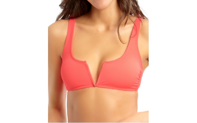  Juniors’ Ribbed V-Wire Bralette Bikini Top, Orange, Medium