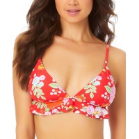 California Waves Juniors’ Ruffle-Trim Bikini Top Women’s Swimsuit Red, X-Large
