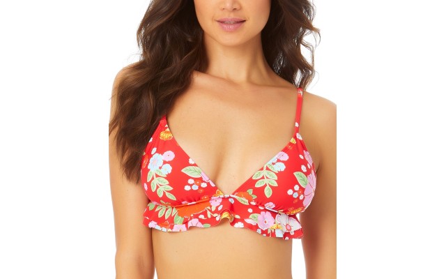  Juniors’ Ruffle-Trim Bikini Top Women’s Swimsuit Red, X-Large