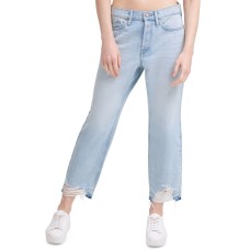 Calvin Klein Jeans Cotton Ripped Straight-Leg Jeans, Blue, 27