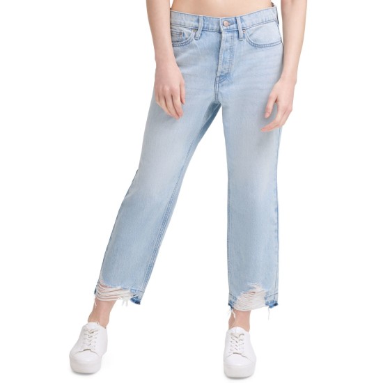  Jeans Cotton Ripped Straight-Leg Jeans, Blue, 27