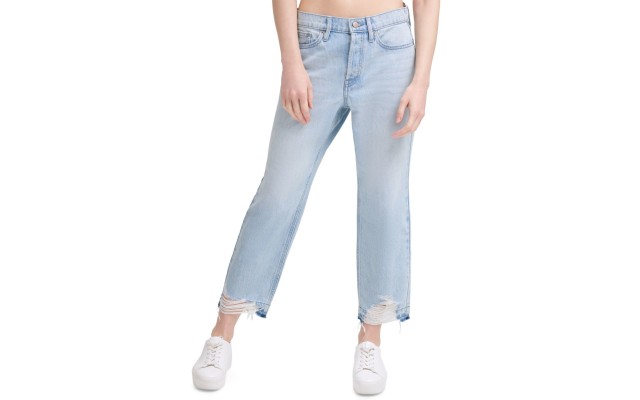  Jeans Cotton Ripped Straight-Leg Jeans, Blue, 27