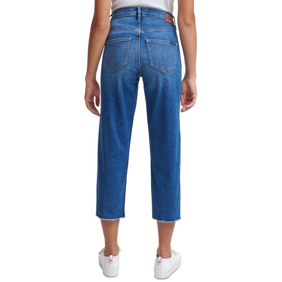  Jeans High-Rise Cropped Straight-Leg Jeans, 29, Blue