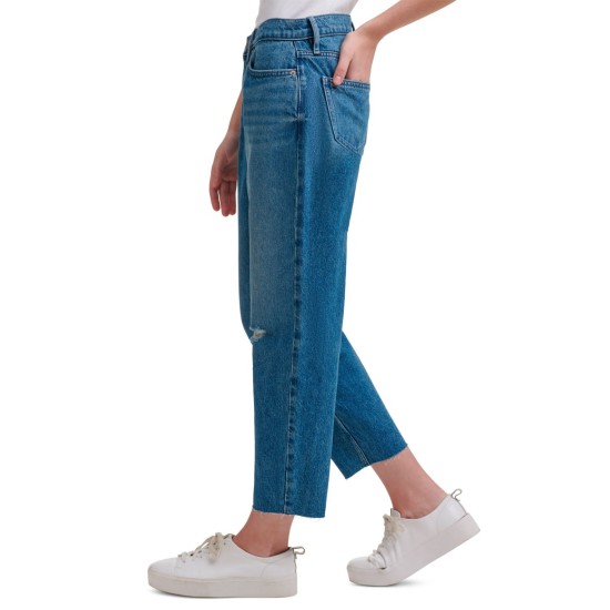  Jeans High-Rise Mom-Fit Cotton Ankle Jeans, 25, Blue