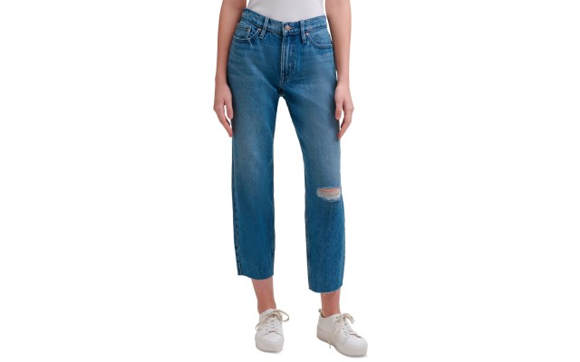  Jeans High-Rise Mom-Fit Cotton Ankle Jeans, Blue, 31