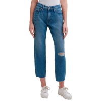 Calvin Klein Jeans High-Rise Mom-Fit Cotton Ankle Jeans, Blue, 32