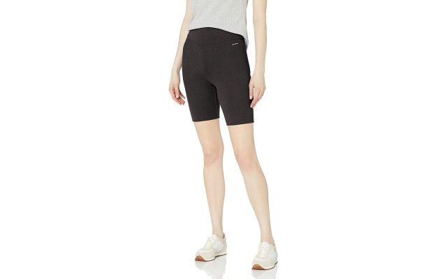  High-Waist Ribbed Bike Shorts, Black, Small
