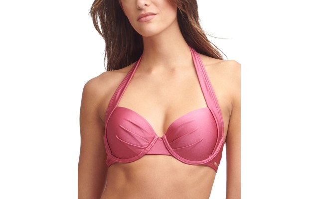  Pleated Convertible Underwire Bikini Top Women’s Swimsuit, Pink, Medium