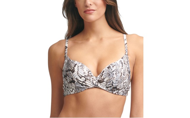  Printed Underwire Bikini Top, X-Small, Beige