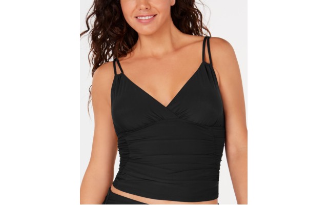  Ruched Tankini Top, Medium, Black