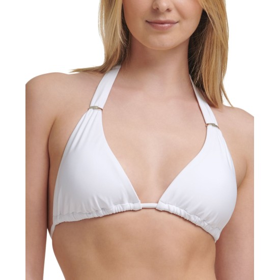  Slider Halter String Bikini Top, Medium, White