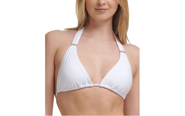  Slider Halter String Bikini Top, Medium, White