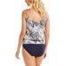  Snake Blouson Tankini Top, Large, Black/White