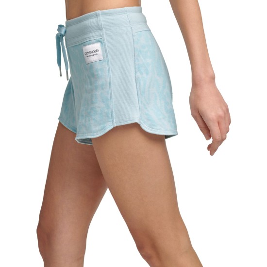  Women’s Performance Printed French Terry Shorts, Blue, Medium