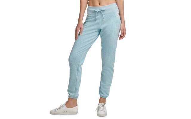 Womens Performance Printed French Terry Jogger Pants, Blue, X-Small