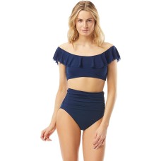 Carmen Marc Valvo Marche De Solids Ruffle Bikini Top, Small, Navy