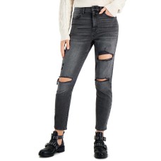 Celebrity Pink Juniors’ Ripped Mom Jeans, Black, 11