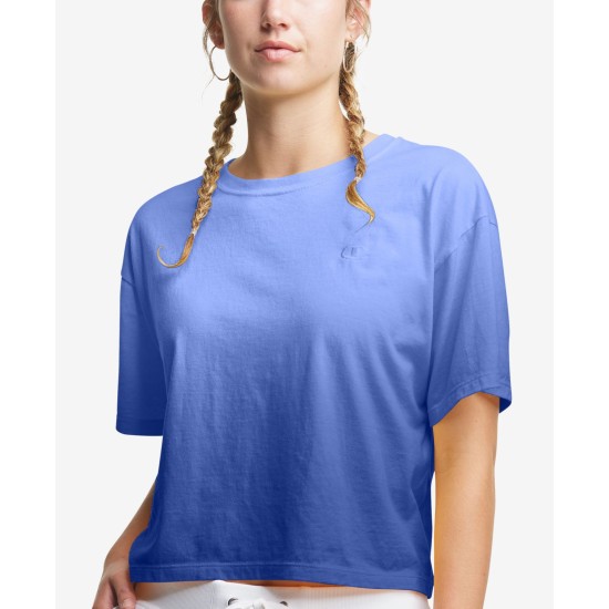  Plus Size Cropped Ombre T-Shirt, Deep Forte Blue Ombre, 2X