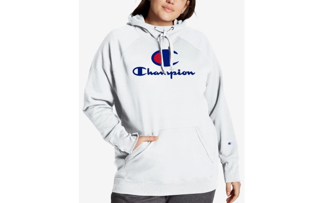  Plus Size Powerblend Graphic Hooded Sweatshirt, White, 2X