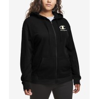 Champion Women’s Plus Size Logo Print French Terry Zip Hoodie, Black, 2X