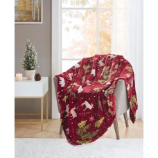 Charter Club Cozy Plush Holiday Motif Printed Throw, Wine, 50″ x 70