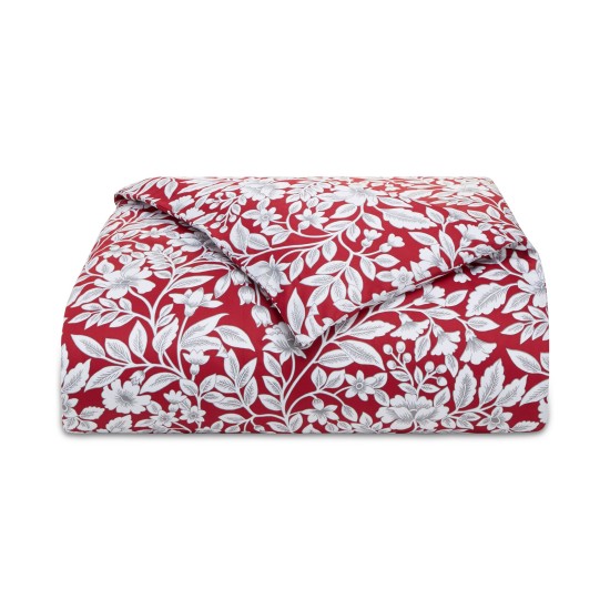  Damask Designs Garden Manor Cotton 300-Thread Count 3-Pc. Full/Queen Duvet Cover Set, Red