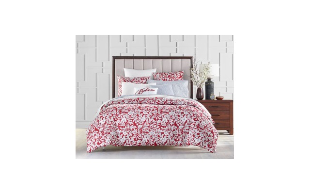  Damask Designs Garden Manor Cotton 300-Thread Count 3-Pc. Full/Queen Duvet Cover Set, Red