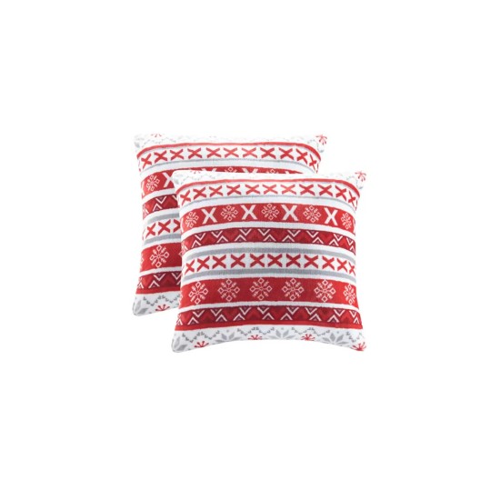  Holiday 2 Pack Decorative Pillows, Red/White, 18′ x 18″