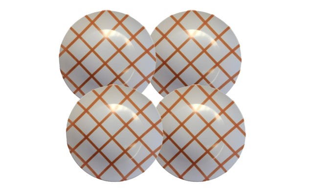 Check Melamine 10″ Plate Orange, Set Of 4