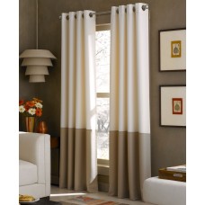 Chf Kendall Color Block Grommet Curtain Panel, Ivory/Tan, 52″ X 95″