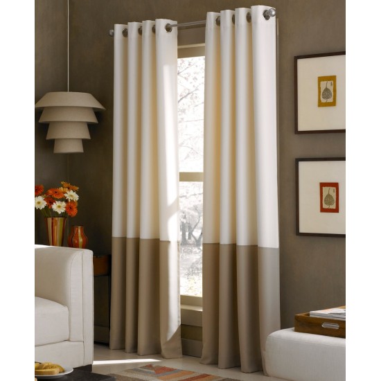  Kendall Color Block Grommet Curtain Panel, Ivory/Tan, 52″ X 95″