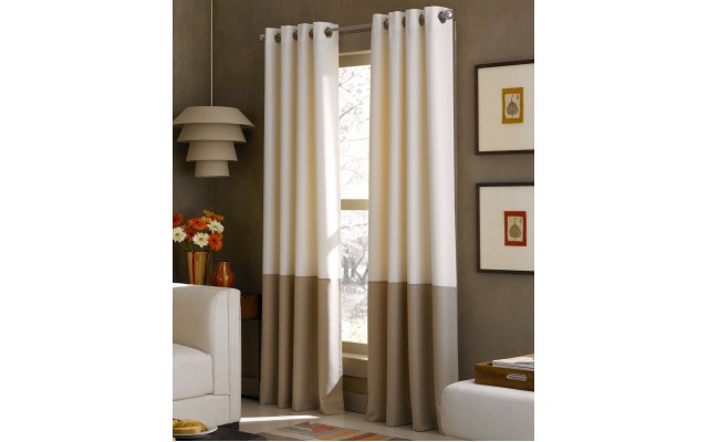  Kendall Color Block Grommet Curtain Panel, Ivory/Tan, 52″ X 95″