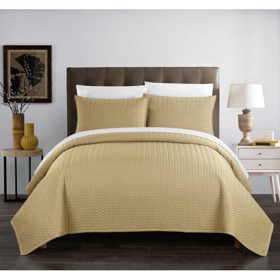 Chic Home Weaverland 3 Piece King Quilt Set Bedding, Gold