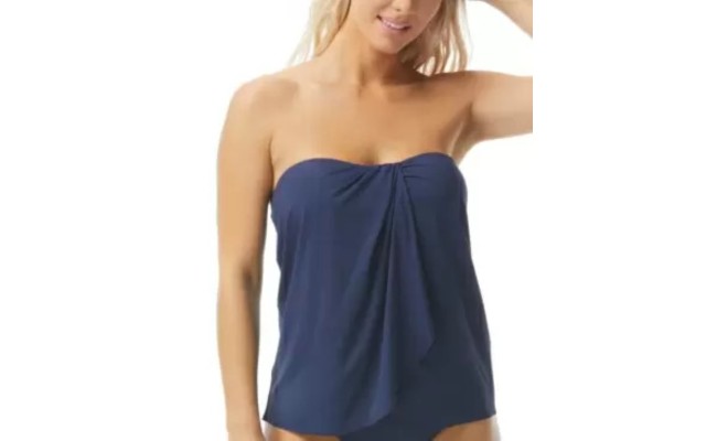  Contours Clarity Bra-Sized Bandeau Tankini Top, 40D, Navy