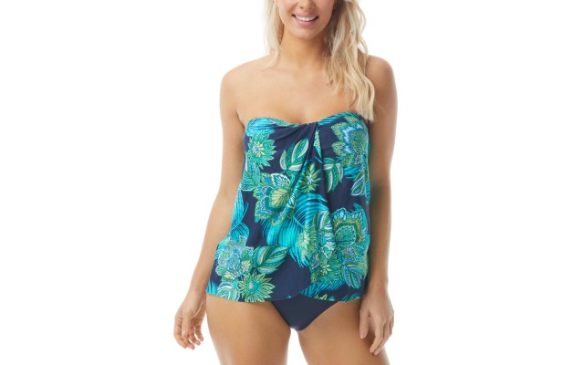  Contours Clarity Bra-Sized Bandeau Tankini Top, Blue, 34D