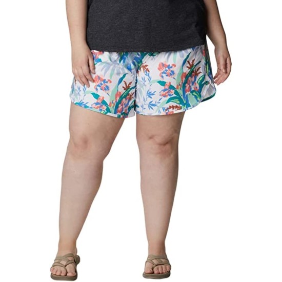 Women’s Plus Size Bogata Bay Printed Stretch Shorts, White Magnolia Print, 3X
