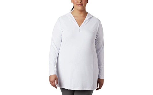  Women’s Plus Size Chill River Hooded Tunic, White, 1X