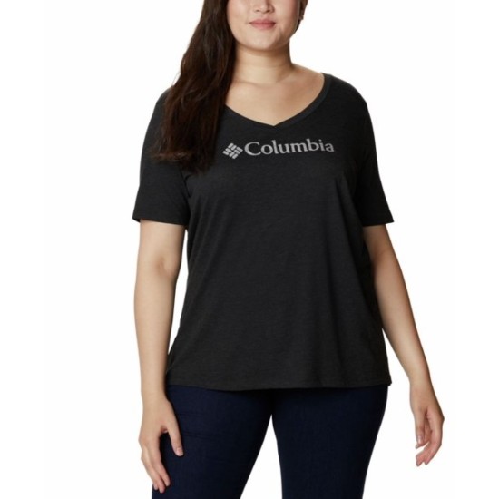  Womens Plus Size Relaxed V-Neck T-Shirt, Black, 3X