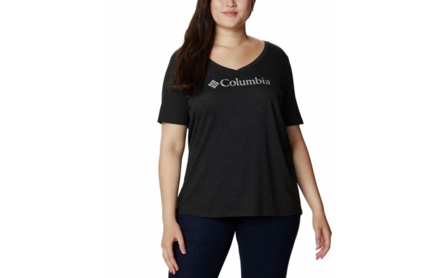  Womens Plus Size Relaxed V-Neck T-Shirt, Black, 3X