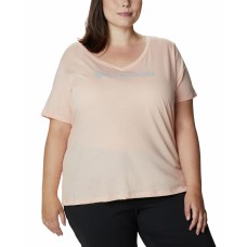 Columbia Women’s Plus Size Relaxed V-Neck T-Shirt, Orange, 2X