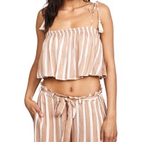 Coolchange Ella Crop Top Swim Cover-up, Beige/White, Medium