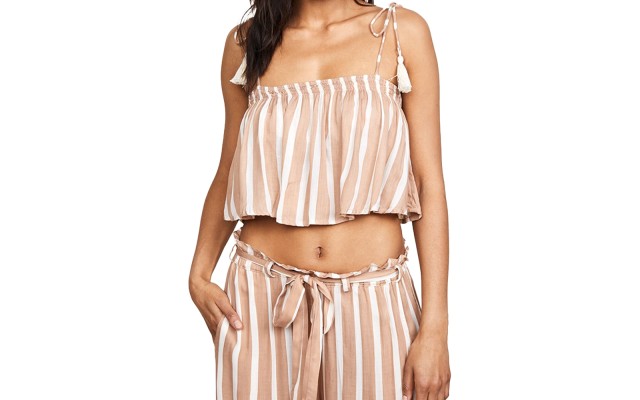 Coolchange Ella Crop Top Swim Cover-up, Beige/White, Medium