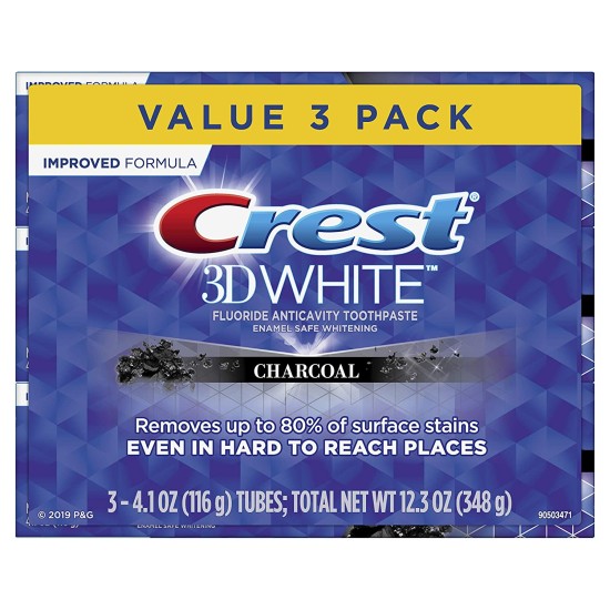  3D White Arctic Fresh & Charcoal Whitening Toothpaste, 4.1 oz, Pack of 3, Charcoal, 3 Pack