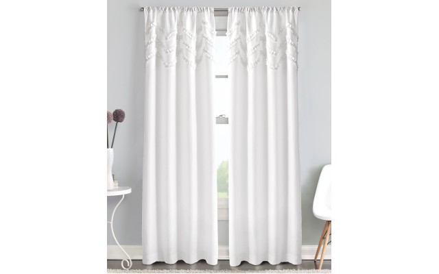  Chevron Ruffle 42″ x 63″ Rod Pocket Window Panel, White
