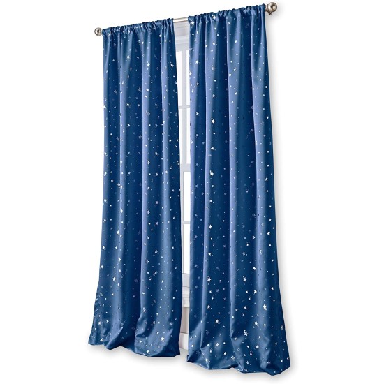  Starry Night Room Darkening Rod Pocket Window Curtain Single Panel, Navy, 40 X 84 inch