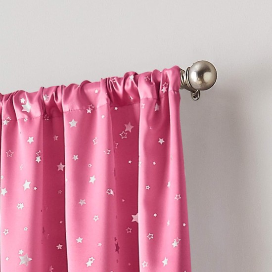  Starry Night Room Darkening Rod Pocket Window Curtain Single Panel, Pink, 40 X 84 inch