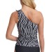  Classic One-Shoulder Tankini Top, Medium, Black/White